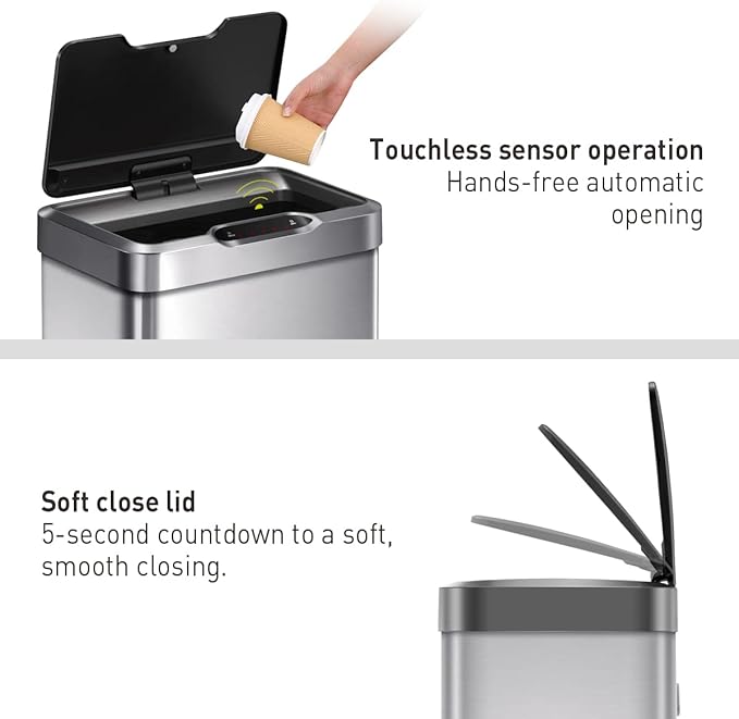 Contactless Rectangular Motion Sensor Trash Can